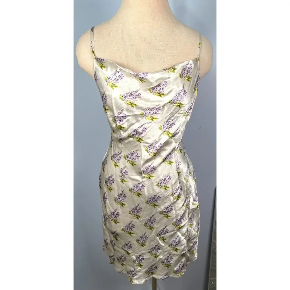 Sau Lee Gabby Floral White and Purple Slip Mini Dress Size 6 - Picture 3 of 8